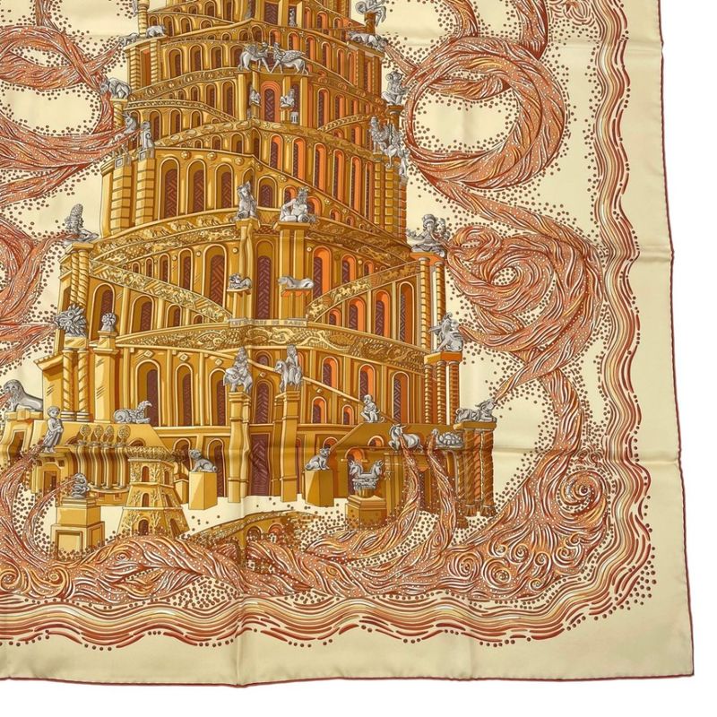 Hermes Carre 90 LES Rivieres de Babel River Of Scarf 100% Silk Beige — view 6