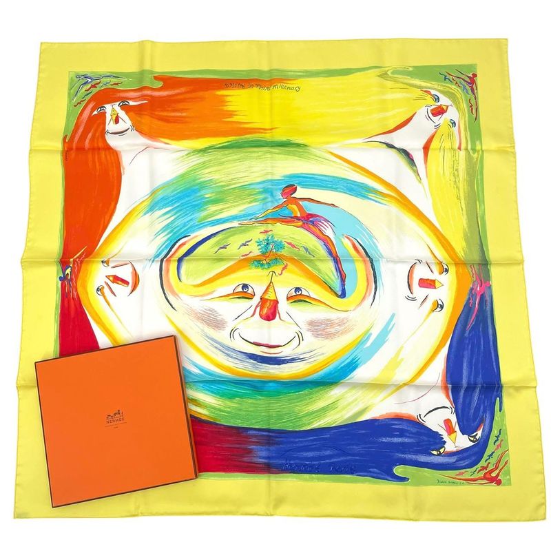 Hermes Carre 90 Smiles In Third Millenary Scarf Silk Red — view 3