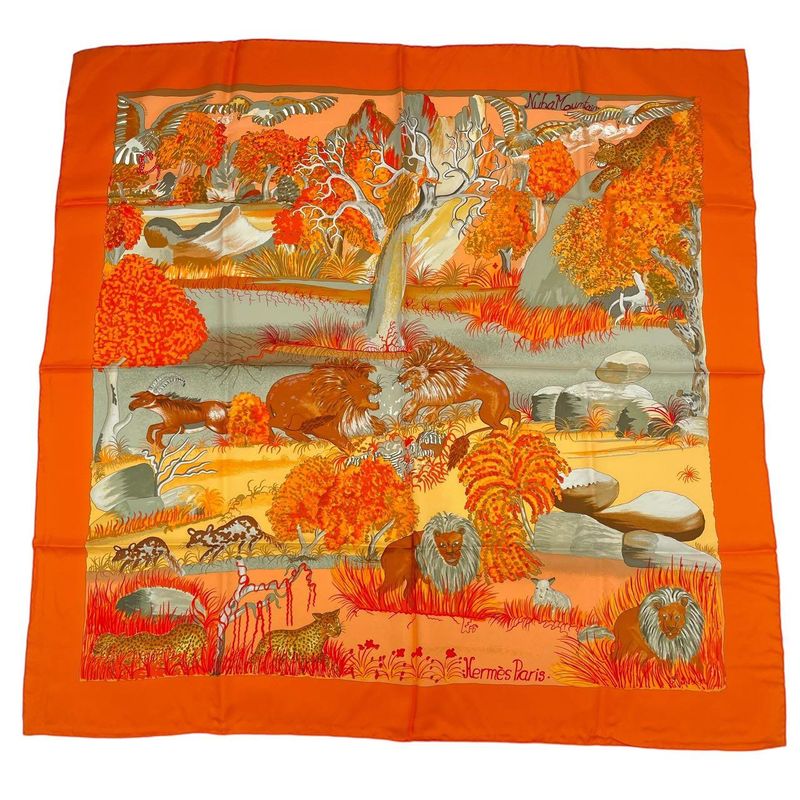 Hermes Carre 90 Scarf 100% Silk Nuba Mountain Orange Box — view 2