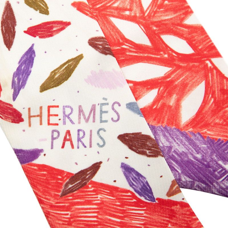 Hermes Twilly Chacun Fait Son Nid Each Nest Building White Multicolor Silk — view 2
