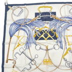 Hermes Scarf Carre 90 Silk Projets Carres Au Crayon White Navy — view 4