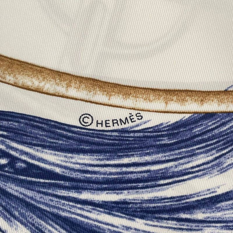 Hermes Scarf Carre 90 Silk Projets Carres Au Crayon White Navy — view 8