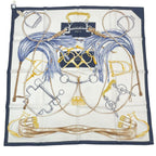 Hermes Scarf Carre 90 Silk Projets Carres Au Crayon White Navy — view 3