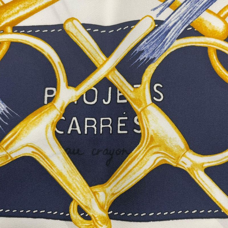 Hermes Scarf Carre 90 Silk Projets Carres Au Crayon White Navy — view 7