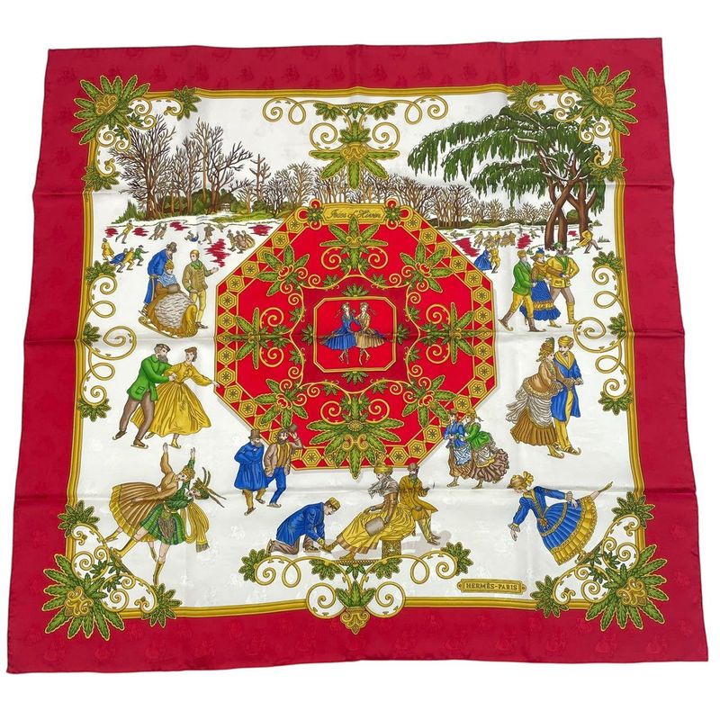 Hermes Carre 90 Large Scarf Silk Joies D'hiver Winter Fun Red Box — view 3