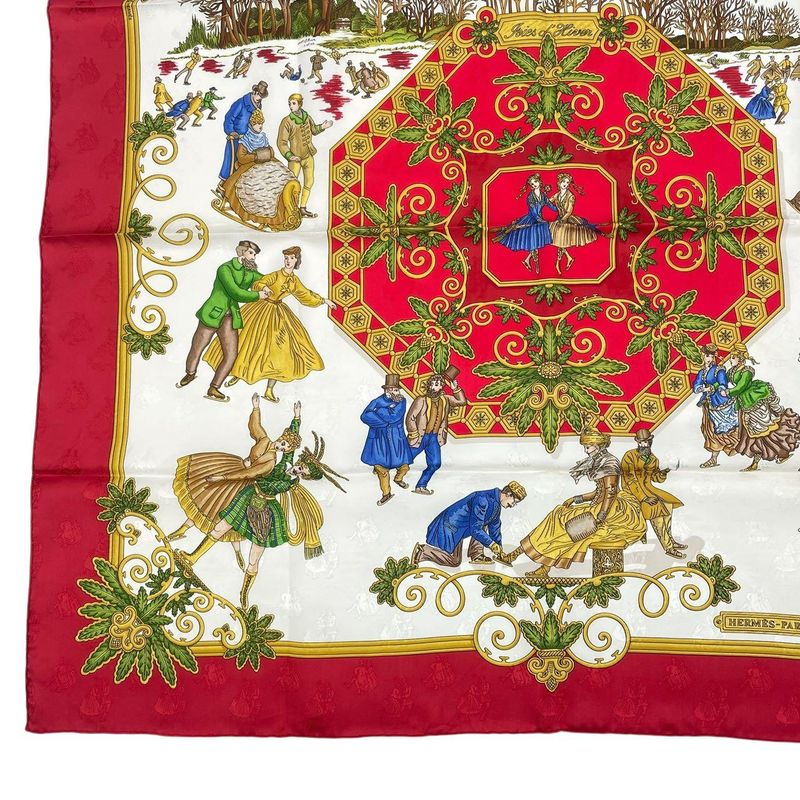 Hermes Carre 90 Large Scarf Silk Joies D'hiver Winter Fun Red Box — view 5