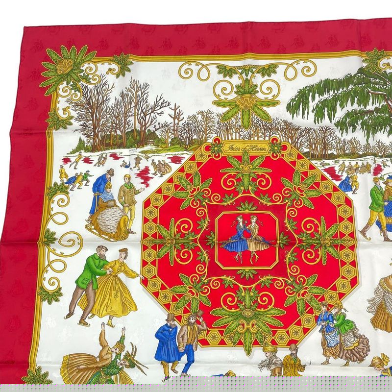 Hermes Carre 90 Large Scarf Silk Joies D'hiver Winter Fun Red Box — view 4