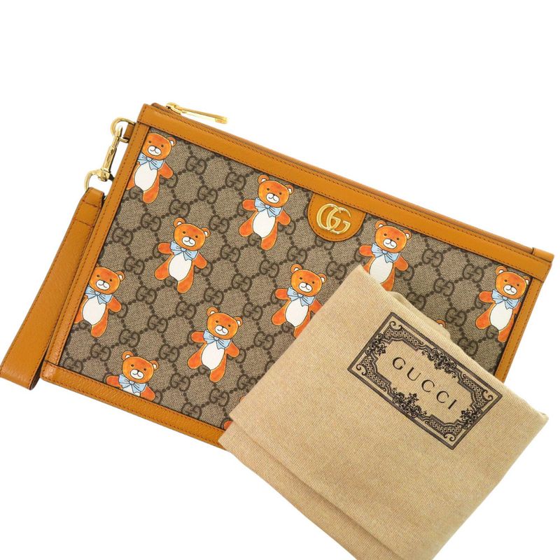 Gucci Kai Teddy Bear GG Supreme Canvas Calf Beige Clutch Bag 0272 — view 4