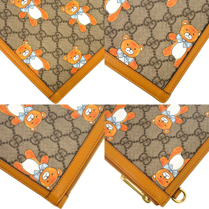 Gucci Kai Teddy Bear GG Supreme Canvas Calf Beige Clutch Bag 0272 — view 9