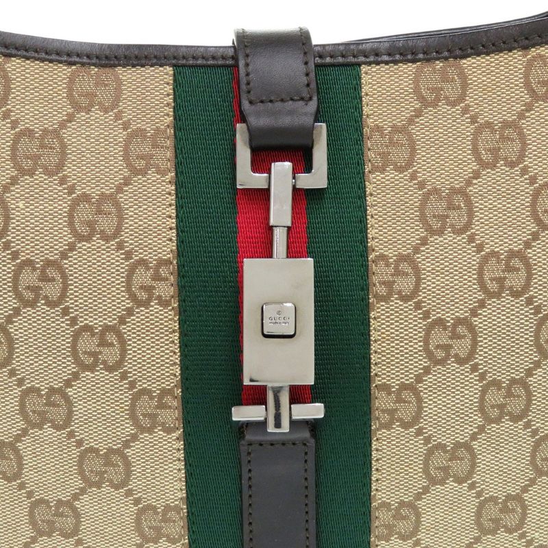 Gucci GG Canvas Jackie Shoulder Bag Brown Beige Black