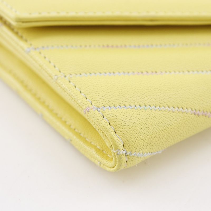 Chanel V Stitch Coco Mark Lambskin Yellow Long Wallet — view 4