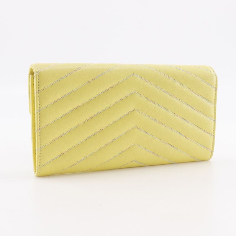 Chanel V Stitch Coco Mark Lambskin Yellow Long Wallet — view 3