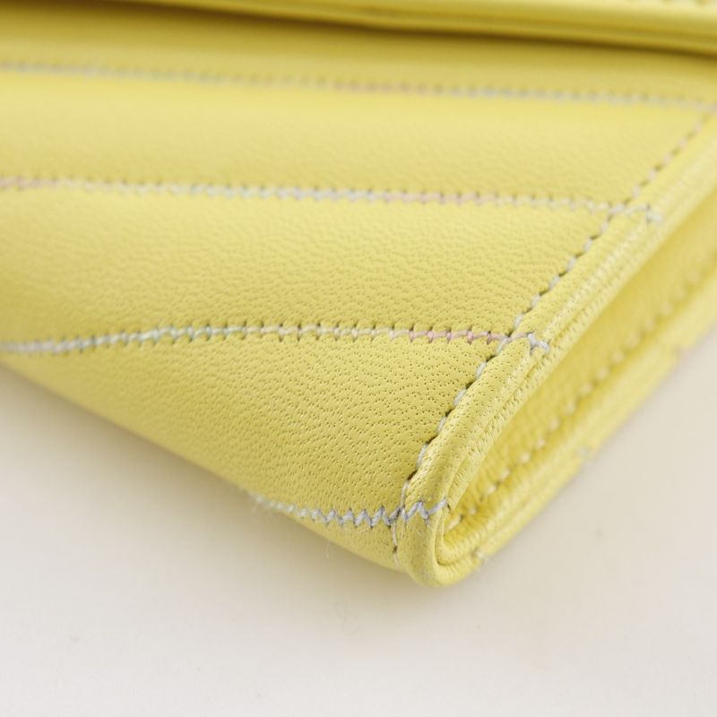 Chanel V Stitch Coco Mark Lambskin Yellow Long Wallet — view 5