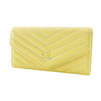 Chanel V Stitch Coco Mark Lambskin Yellow Long Wallet — view 2