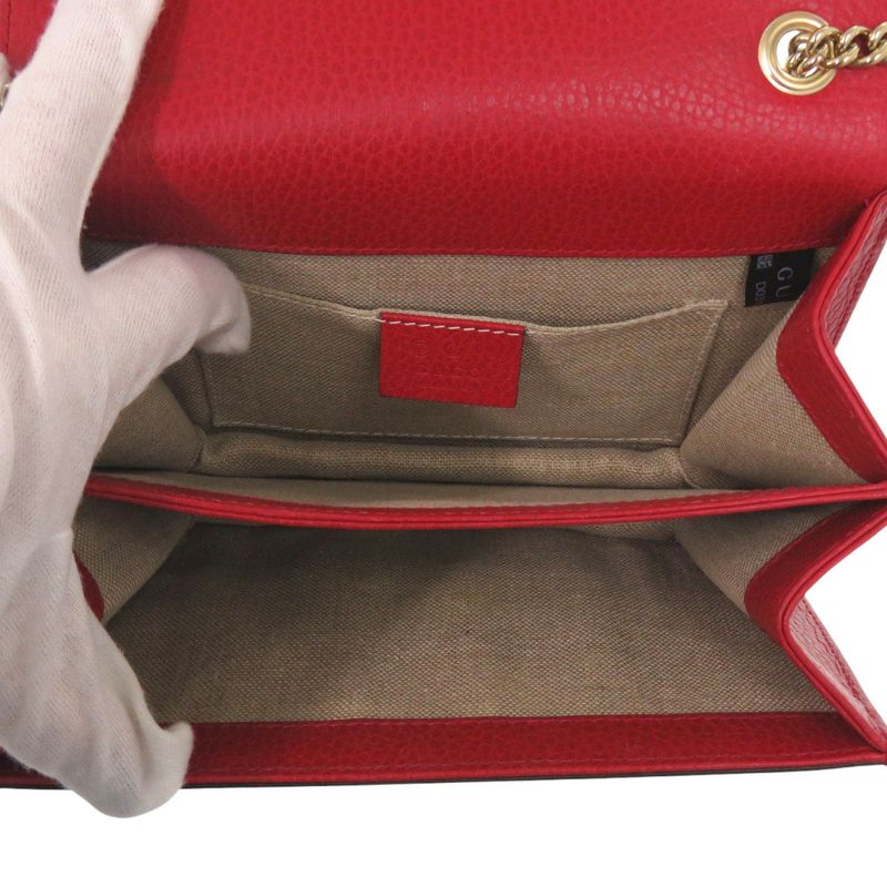 Gucci Interlocking G Chain Shoulder Bag Leather Red 1068 — view 9