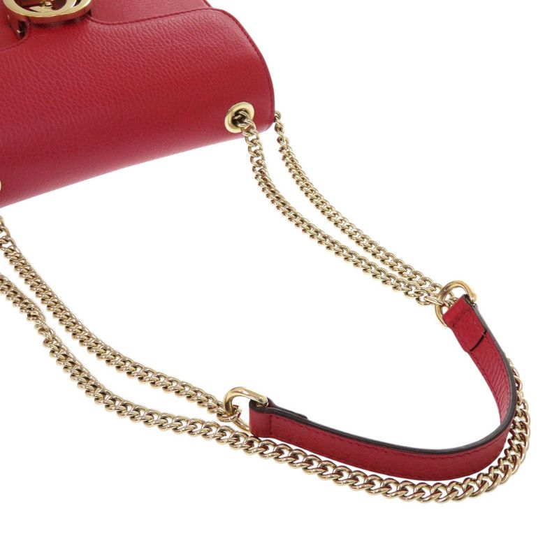 Gucci Interlocking G Chain Shoulder Bag Leather Red 1068 — view 5
