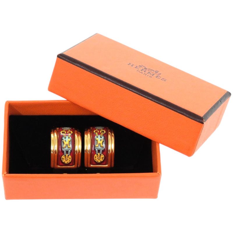 Hermes Enamel Metal Red Earrings 0120 — view 3