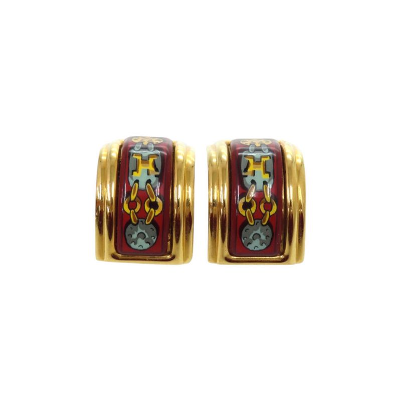 Hermes Enamel Metal Red Earrings 0120 — view 4