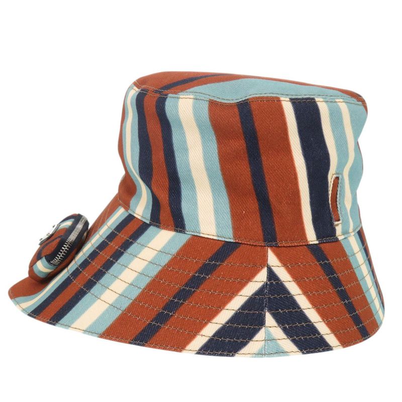 Prada Triangle Logo Stripe Size XL Cotton Multicolor Bucket Hat 1378 — view 4