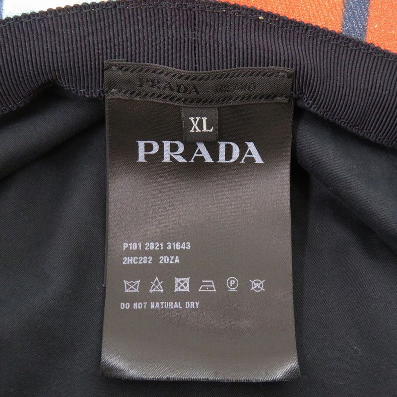 Prada Triangle Logo Stripe Size XL Cotton Multicolor Bucket Hat 1378 — view 8