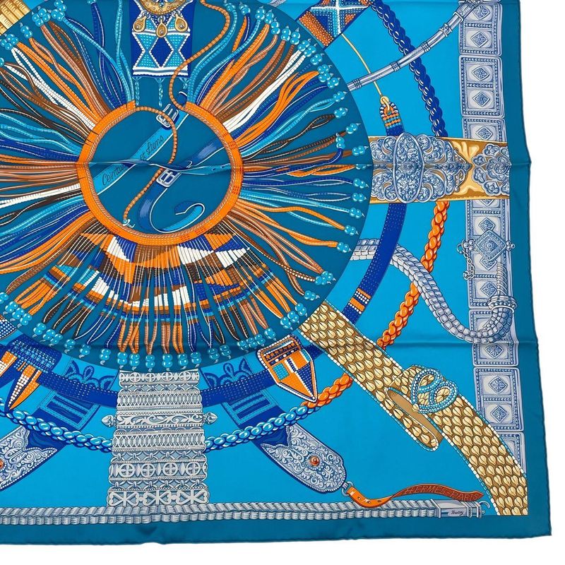 Hermes Scarf Silk Carre 90 Ceintures Et Liens Belt And Strap Blue Box — view 7