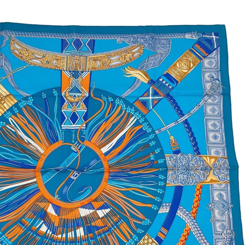 Hermes Scarf Silk Carre 90 Ceintures Et Liens Belt And Strap Blue Box — view 5
