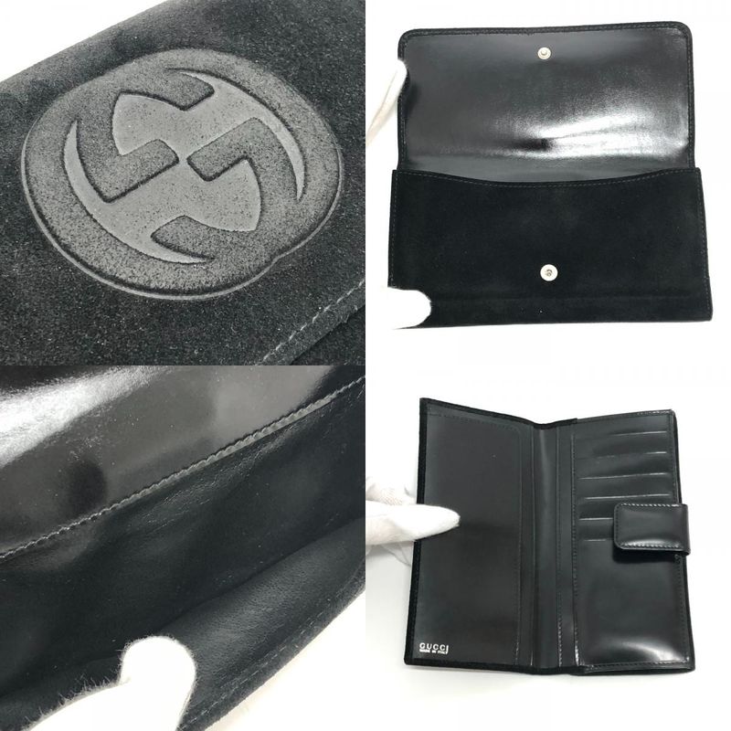 Gucci Long Wallet Interlocking G Suede Enamel Black — view 7