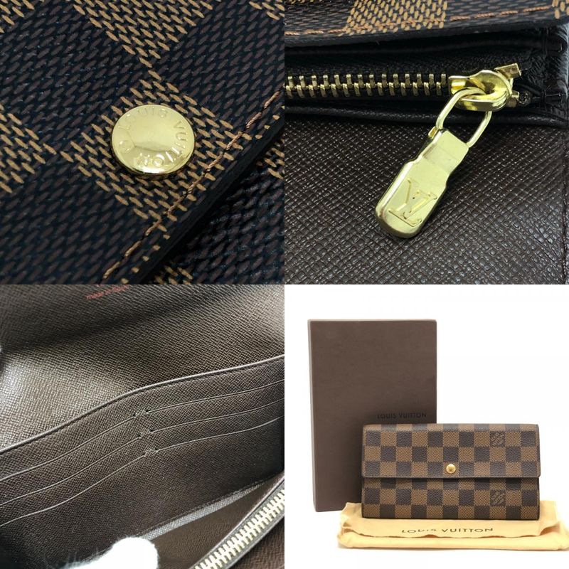 Louis Vuitton Long Wallet Portefeuille Sarah Damier Canvas Ebene Brown — view 9