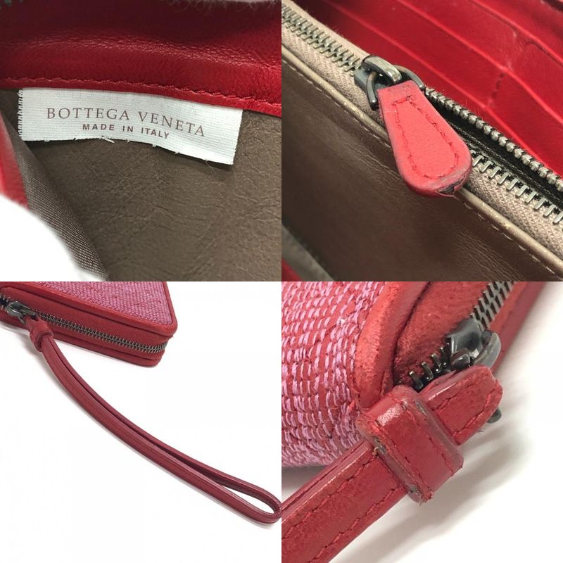 Bottega Veneta Long Wallet Intrecciato Poudre Leather Canvas Red — view 9