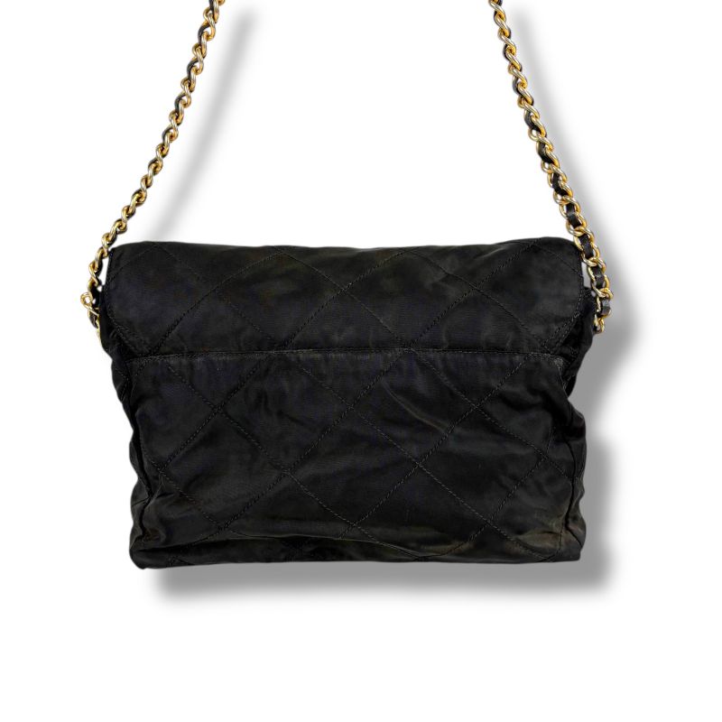 Prada Quilted Chain Shoulder Bag Triangle Logo Black Tessuto Nylon — view 3