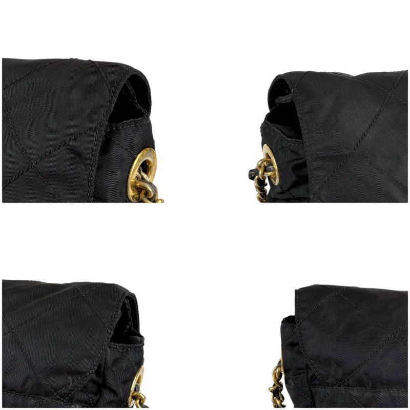 Prada Quilted Chain Shoulder Bag Triangle Logo Black Tessuto Nylon — view 8