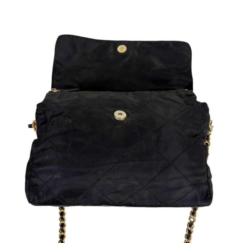 Prada Quilted Chain Shoulder Bag Triangle Logo Black Tessuto Nylon — view 5