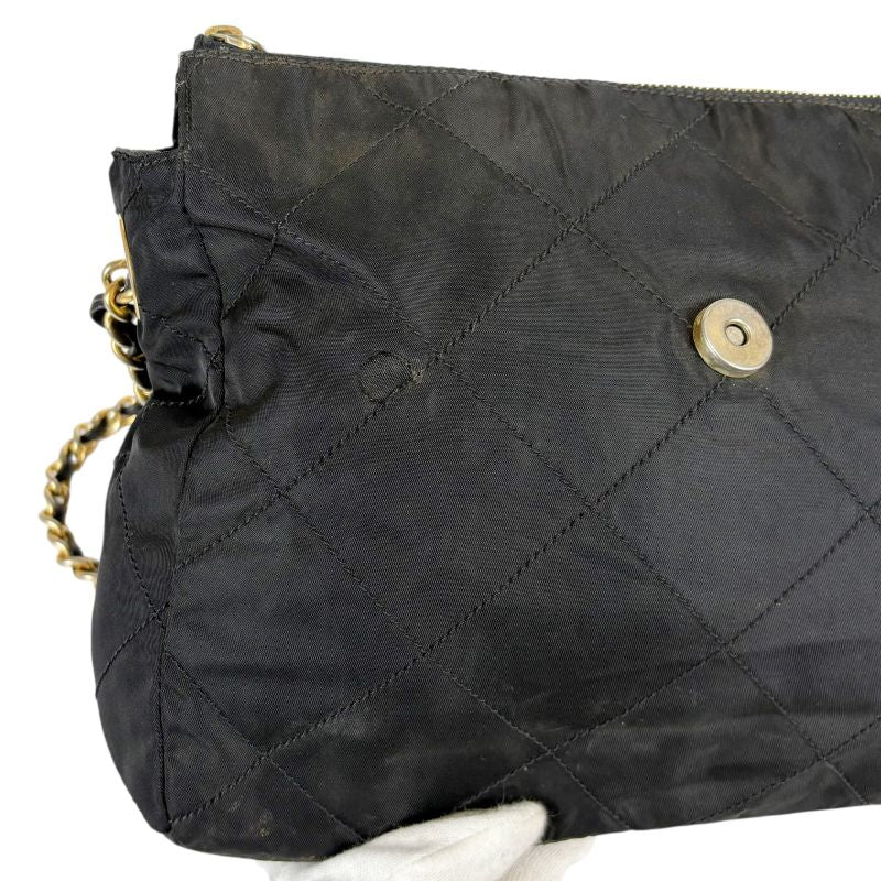 Prada Quilted Chain Shoulder Bag Triangle Logo Black Tessuto Nylon — view 6