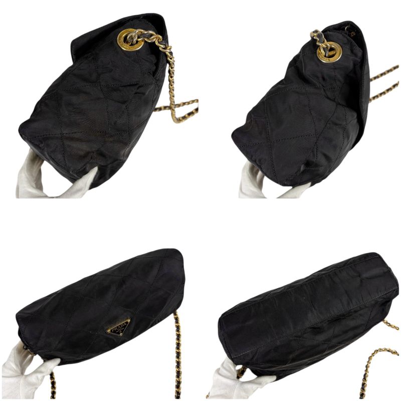 Prada Quilted Chain Shoulder Bag Triangle Logo Black Tessuto Nylon — view 7
