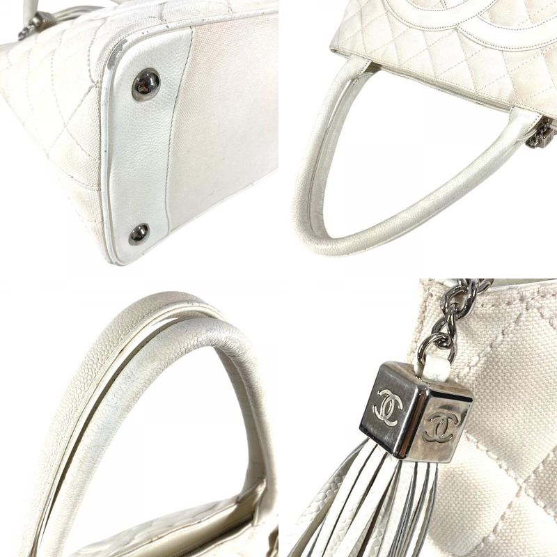 Chanel Shoulder Bag Reproduction Tote Fringe Tassel Leather Canvas White — view 8