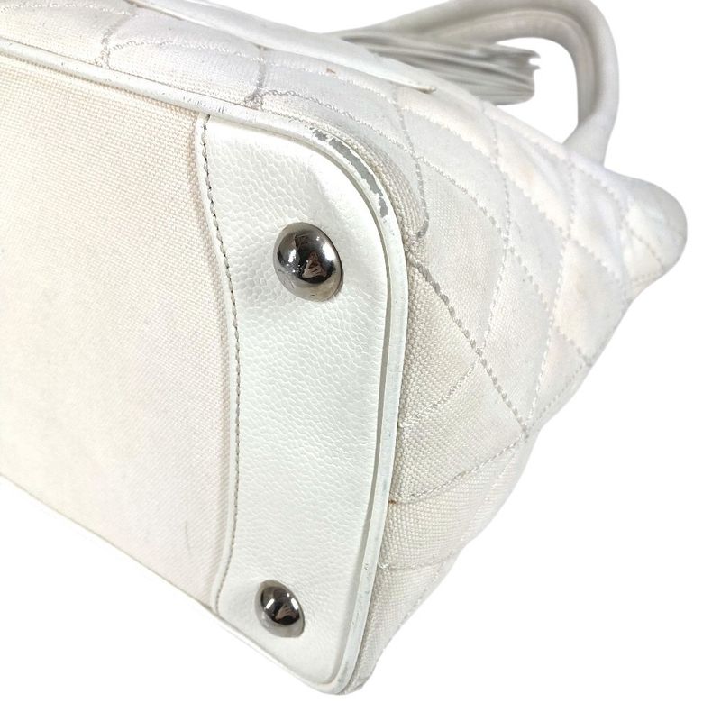 Chanel Shoulder Bag Reproduction Tote Fringe Tassel Leather Canvas White — view 7