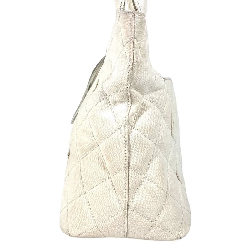 Chanel Shoulder Bag Reproduction Tote Fringe Tassel Leather Canvas White — view 4