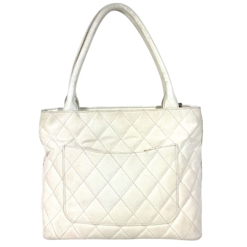 Chanel Shoulder Bag Reproduction Tote Fringe Tassel Leather Canvas White — view 3