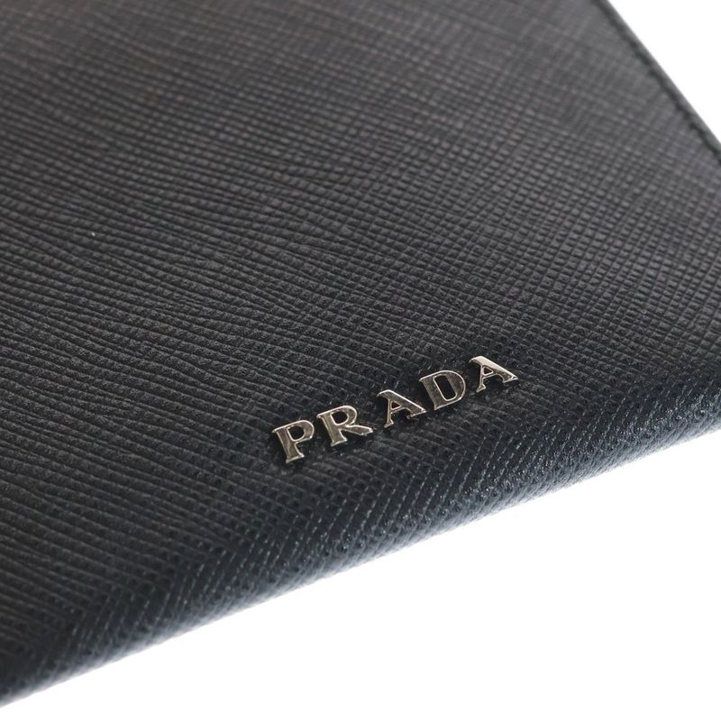 Prada Sapphire Leather Travel Case Card Black 2 Zh004 — view 5