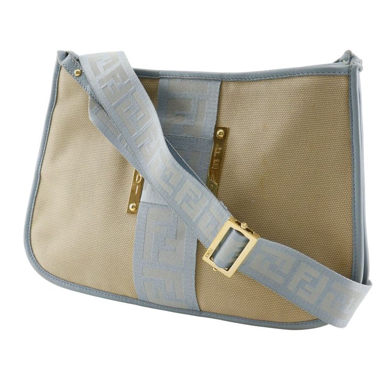 Fendi FF 8 Bt084 Canvas Beige Light Blue Shoulder Bag — view 4