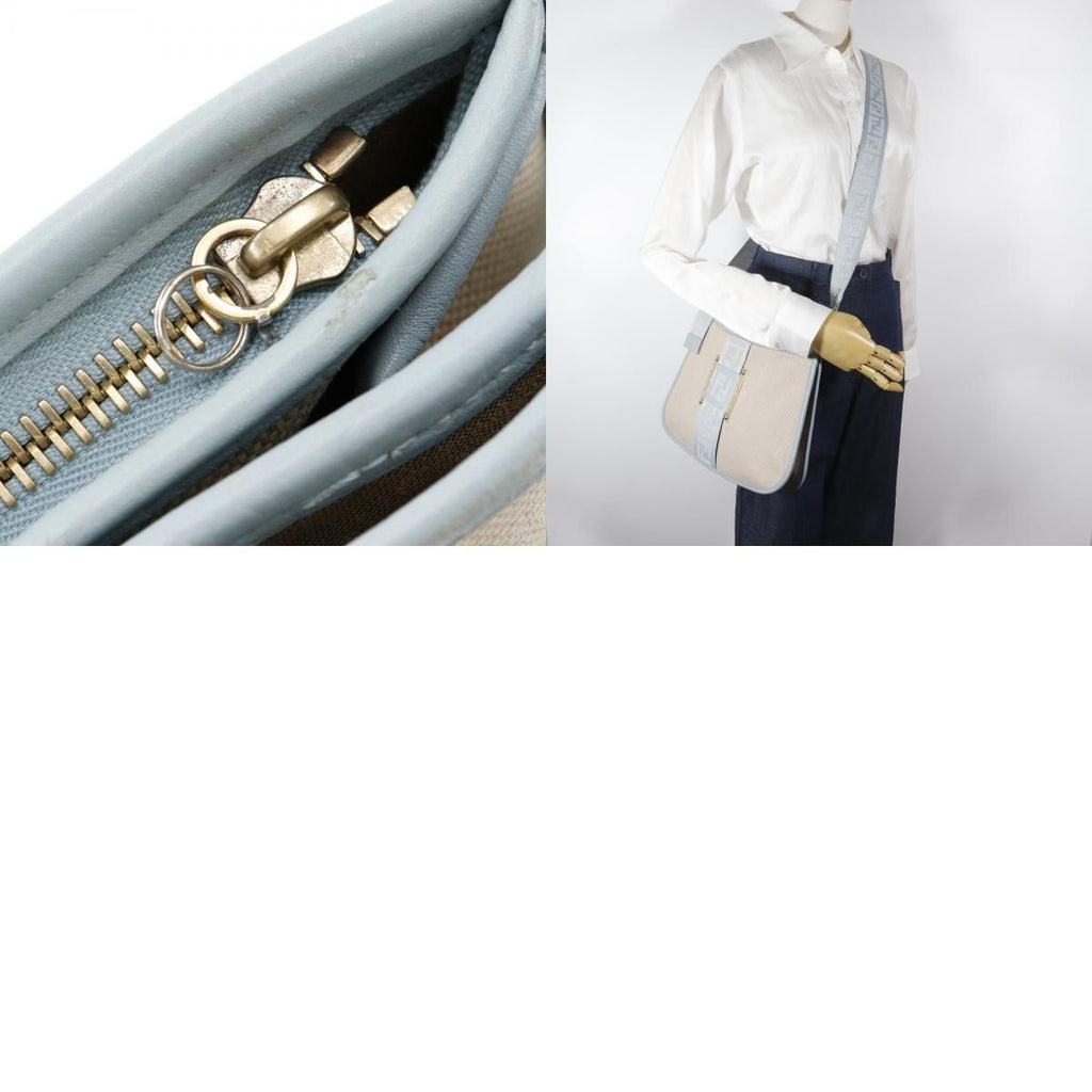 Fendi FF 8 Bt084 Canvas Beige Light Blue Shoulder Bag — view 2
