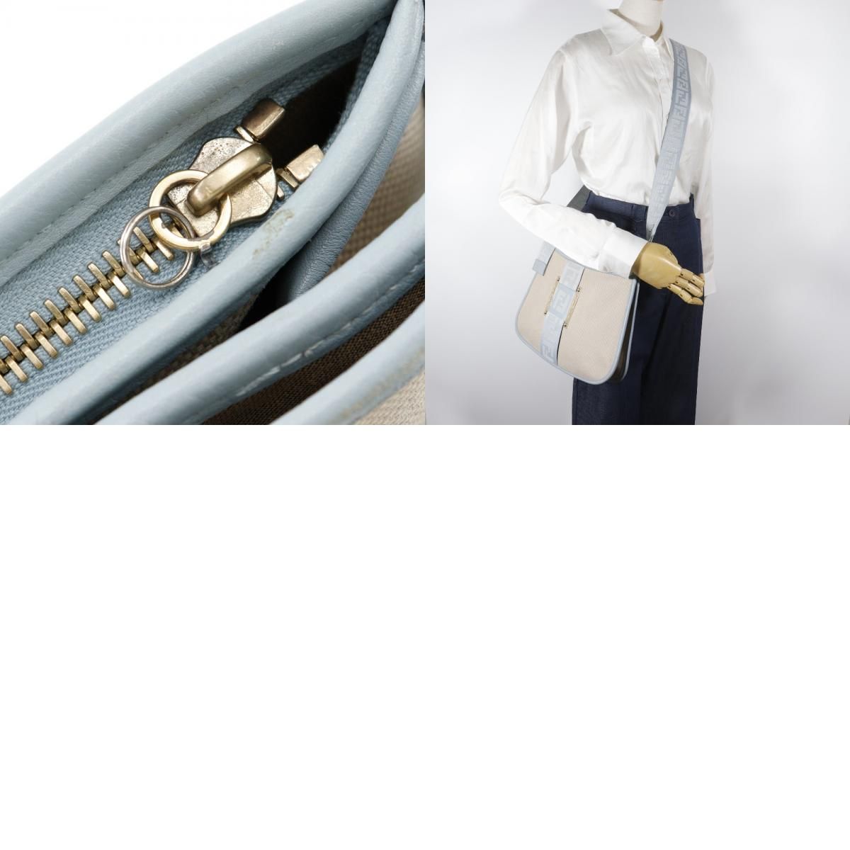 Fendi FF 8 Bt084 Canvas Beige Light Blue Shoulder Bag — view 2