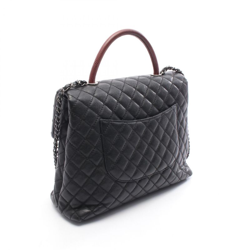 Chanel Handbag Quilted Coco Handle Black Caviar Leather Exotic — view 3