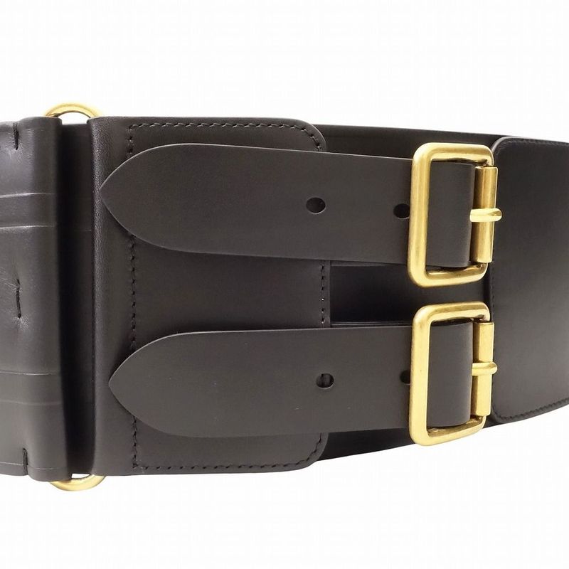 Christian Dior Logo Belt Corset Leather Double Waist Gold Hardware TNT — view 3