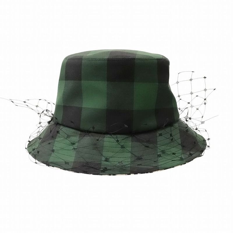 Christian Dior Check Pattern Bucket Hat Veil Bob Tulle Oblique Green — view 2