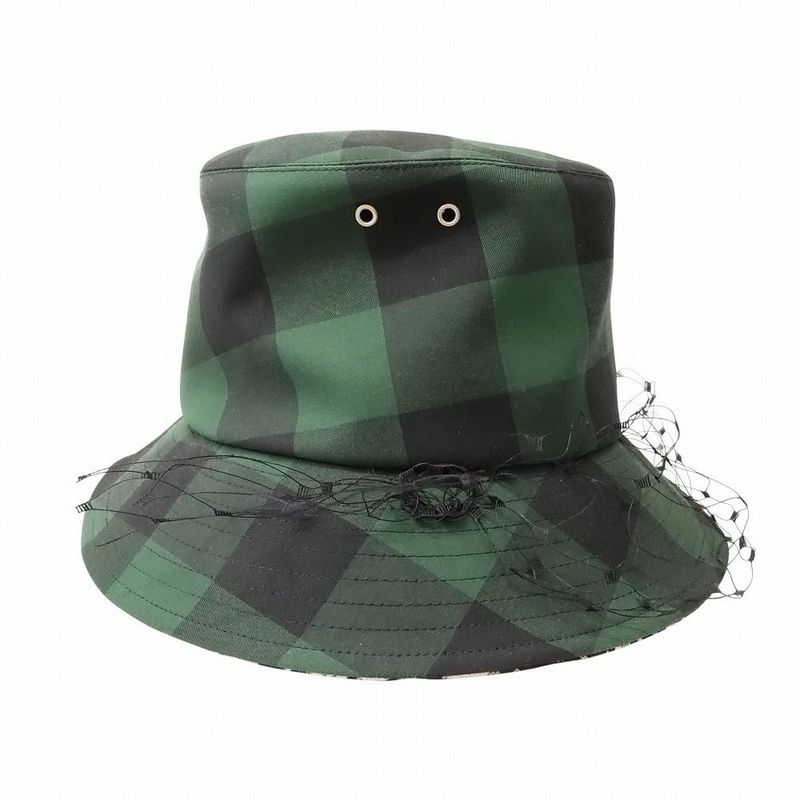 Christian Dior Check Pattern Bucket Hat Veil Bob Tulle Oblique Green — view 3