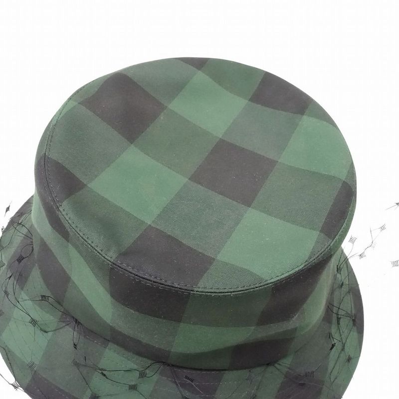Christian Dior Check Pattern Bucket Hat Veil Bob Tulle Oblique Green — view 6