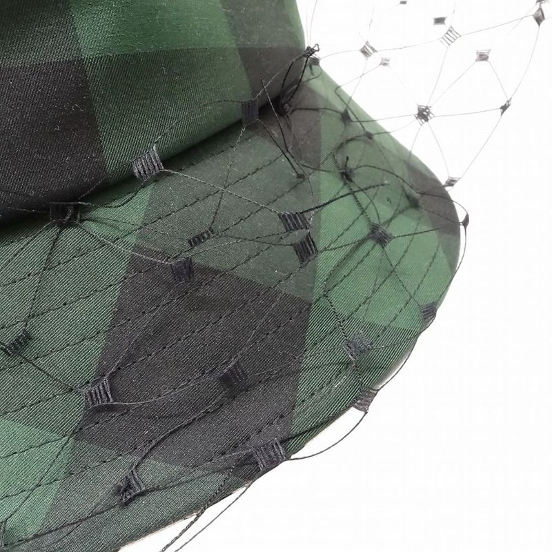 Christian Dior Check Pattern Bucket Hat Veil Bob Tulle Oblique Green — view 8
