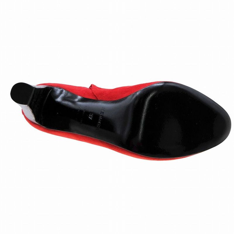 Hermes Short Boots Collier De Chien Suede Side Zip 37 Red — view 3