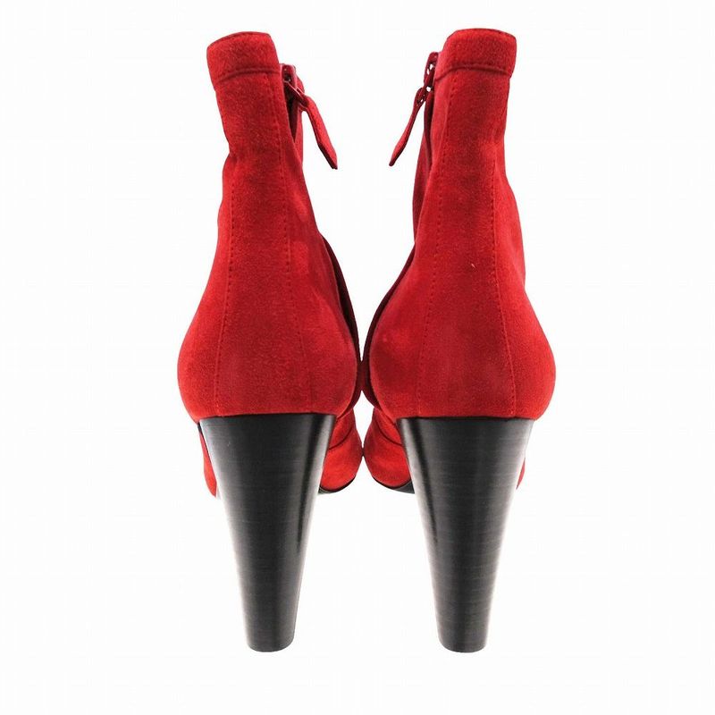 Hermes Short Boots Collier De Chien Suede Side Zip 37 Red — view 5